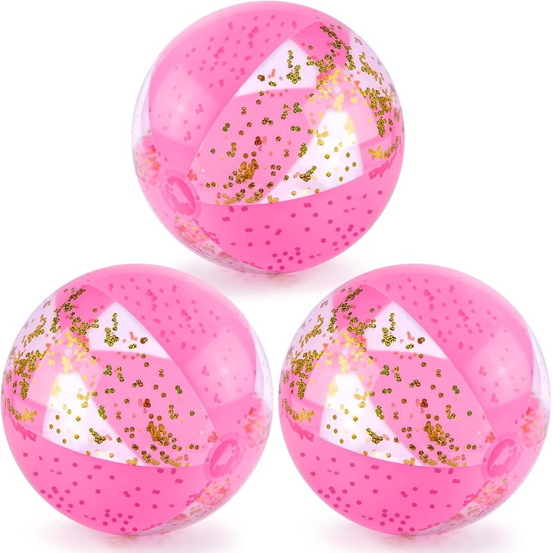 POPLAY 16 Inch Inflatable Beach Balls, 3 Pack Glitter Beach Balls Pool Toys with Confetti Sparkling Balls for Kids Toddlers Adults Summer Pool Party Favors - Image 1